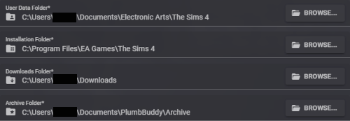An image of the folders as described above, with a Browse button to the right end of each box image